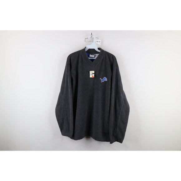 Deadstock Vintage Y2K 2000 Mens Medium Detroit Lions V-Neck Fleece Sweater Gray